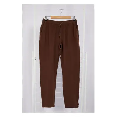 Trendyol Brown Limited Edition 100% Linen Straight Fit Waist Lace Trousers