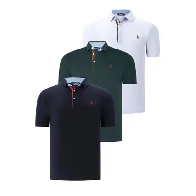 TRIPLE SET T8582 DEWBERRY MENS T-SHIRT-NAVY BLUE-WHITE-GREEN