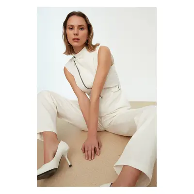 Trendyol White Zippered Jumpsuit