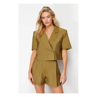 Trendyol Khaki Woven Short Sleeve Linen Look Blazer Jacket