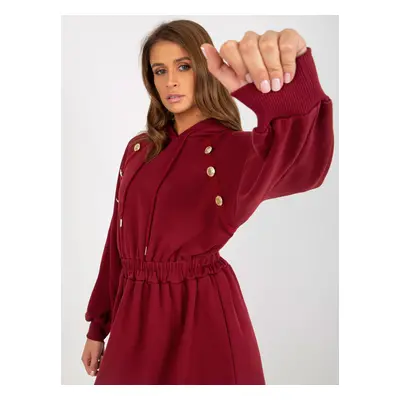 Flared burgundy dress with elastic waistband