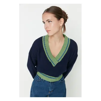 Trendyol Navy Blue Crop kötöttáru pulóver