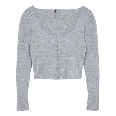 Trendyol Gray Crop Square Collar Knitwear Cardigan