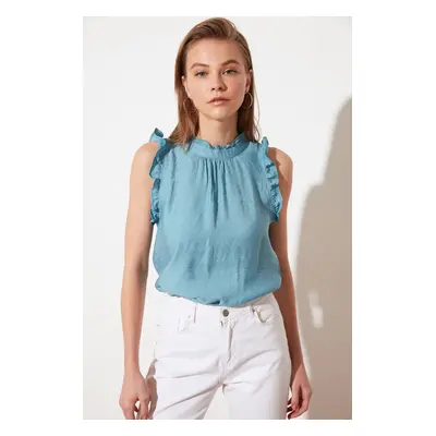 Trendyol Blue Ruffle Detail Sleeveless Woven Blouse