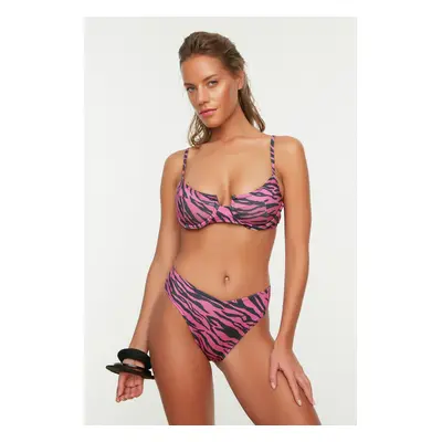 Trendyol Pink Zebra Patterned V-Cut Bikini Bottoms