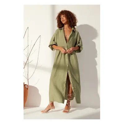 Trendyol Green 100% Linen Oversize Maxi Dress