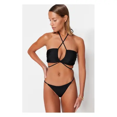 Trendyol Black pánt nélküli nyakkendő normál lábú bikini szett