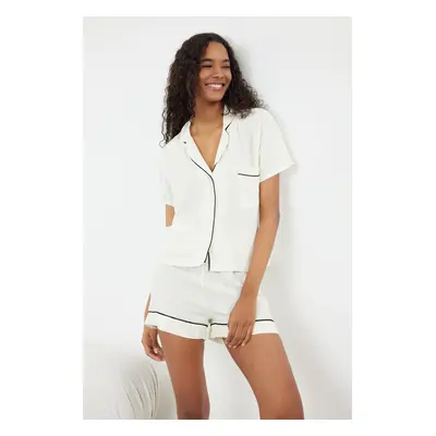 Trendyol Viscose Woven Pajama Set with Ecru Piping Detail