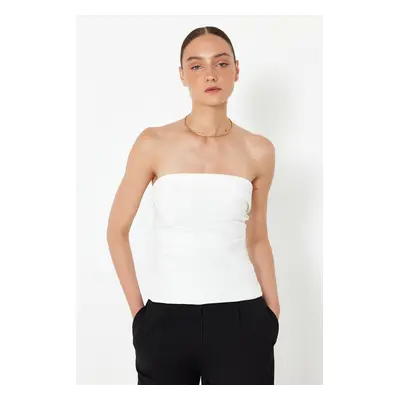 Trendyol Ecru Strapless Fitted Draped Woven Blouse