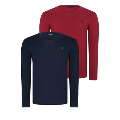 DOUBLE SET T8587 DEWBERRY V-NECK MEN'S SWEATSHIRT-NAVY-BURGUNDY