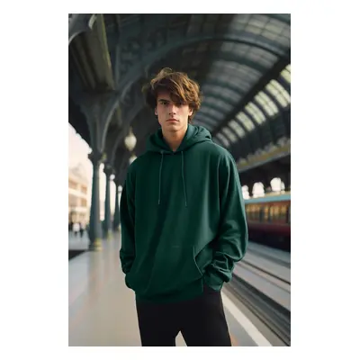 Trendyol Green Oversize/Wide Cut Hooded Fleece Inside/Warm Sweatshirt