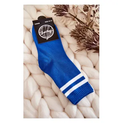 Youth Cotton Sports Socks with Blue Stripes