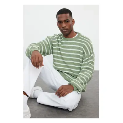 Trendyol Open Unisex Oversize Crew Neck Striped Knitwear Sweater