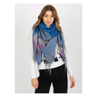 Lady's patterned scarf with fringe - blue