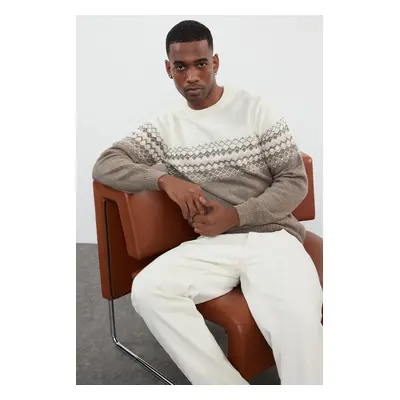 Trendyol Mink FL Men's Slim Crew Neck Ethnic Knitwear Sweater