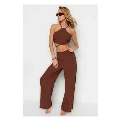 Trendyol Brown Woven Tie Blouse Trouser Suit