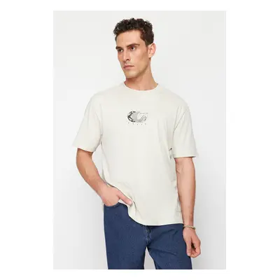 Trendyol Stone Oversize/Wide Cut Printed 100% Cotton T-Shirt