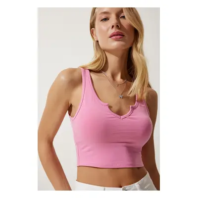 Happiness İstanbul Women's Pink Strap Crop Knitted Blouse