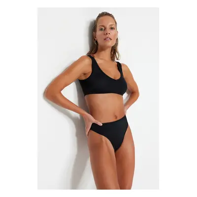 Trendyol Black Thong High Derék, Magas Lábú Bikini Alsó