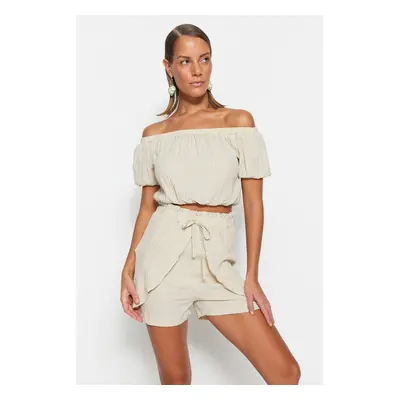 Trendyol Ecru Woven Blouse Short Set