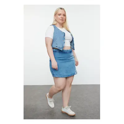 Trendyol Curve Blue Slit Denim Shorts Skirt