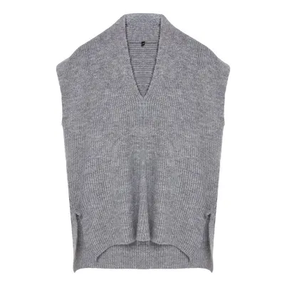 Trendyol Gray Soft Texture V Neck Side Slit Knitted Sweater