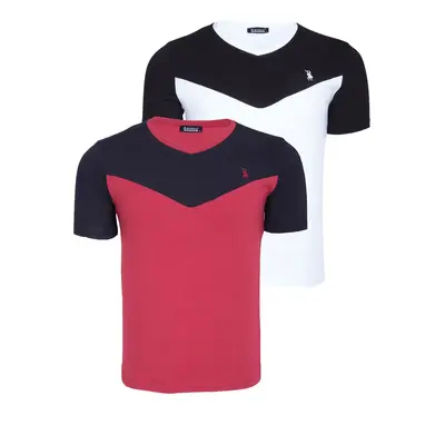 DUAL SET T8591 DEWBERRY MENS T-SHIRT-WHITE-BURGUNDY