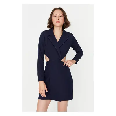 Trendyol Navy Blue Mini szőtt kivágott részletes kabát szőtt ruha