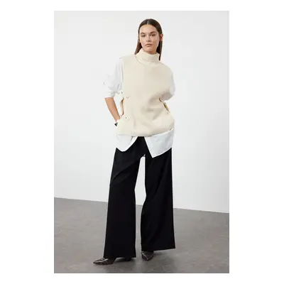 Trendyol Stone Side Functional Button Knitwear Sweater