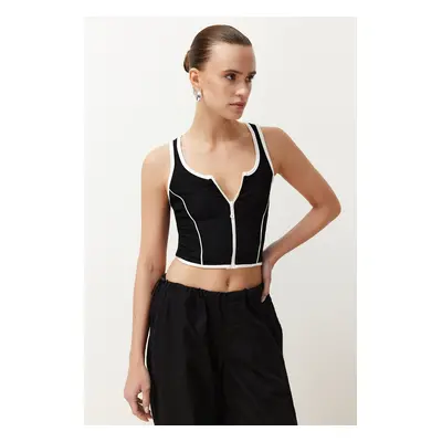 Trendyol Black Zippered Ribbed Flexible Crop Knitted Tank Top