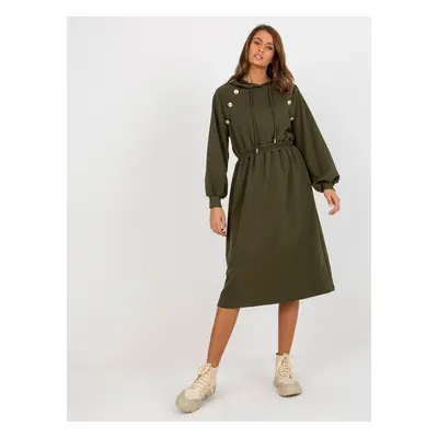 Khaki midi sweatshirt dress with buttons