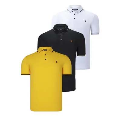 TRIPLE SET T8586 DEWBERRY MEN'S T-SHIRT-BLACK-WHITE-YELLOW