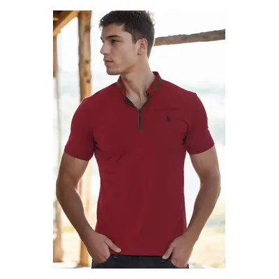 T8571 DEWBERRY ZIPPER MEN'S T-SHIRT-BURGUNDY-1