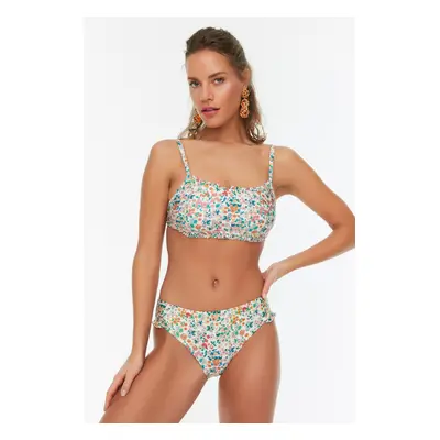 Trendyol virágmintás bralette sallangokkal, normál lábú bikini szett