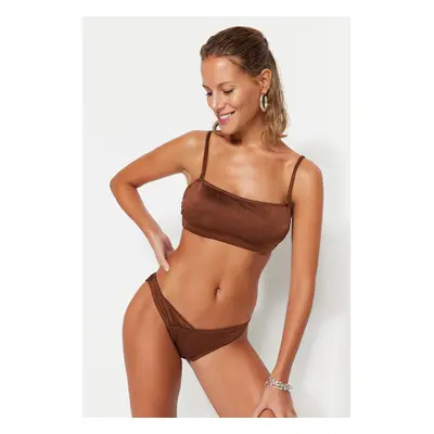 Trendyol Brown V-Cut ezüstös magas szárú bikini alsó