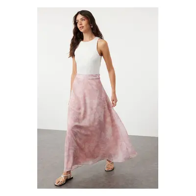 Trendyol Light Pink A-line Pattern Flared Lined Chiffon Fabric Maxi Length Woven Skirt