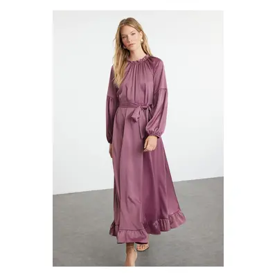 Trendyol Dusty Rose Satin Belt Detailed Woven Dress