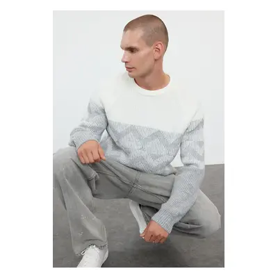 Trendyol Gray Regular Crew Neck Ethnic Knitwear Sweater