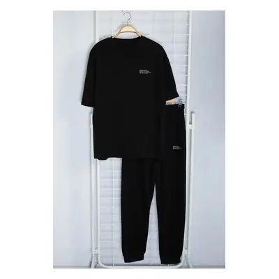 Trendyol Black Oversize/Wide Cut Printed T-Shirt Tracksuit Bottom-Top Set