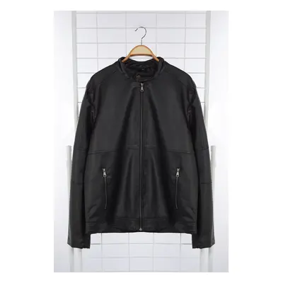 Trendyol Black Regular Fit PU Faux Leather Biker Jacket Coat