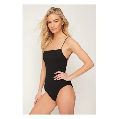 Trendyol Black Square Neck Regular Textured Swimsuit