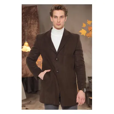 PLT8361 DEWBERRY SLIM FIT MEN'S COAT-PLAIN BROWN