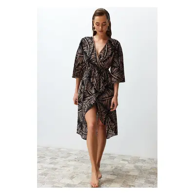 Trendyol Ethnic Patterned Midi Woven Flounce Beach Dress