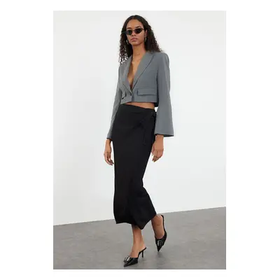 Trendyol Black Wrap Tie Slim/Fitting Flexible Midi Skirt