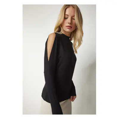 Happiness İstanbul Women's Black High Neck Decollete Knitwear Blouse