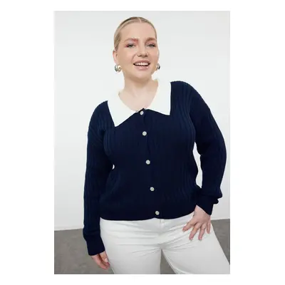 Trendyol Curve Navy Blue Knitwear Plus Size Cardigan