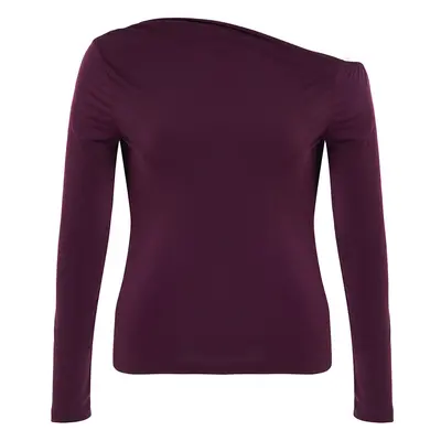 Trendyol Curve Plum Gathered One Shoulder Knitted Plus Size Blouse