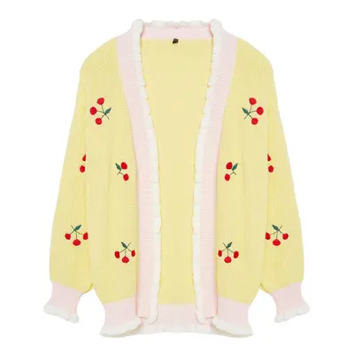 Trendyol Yellow Embroidered Knitwear Cardigan