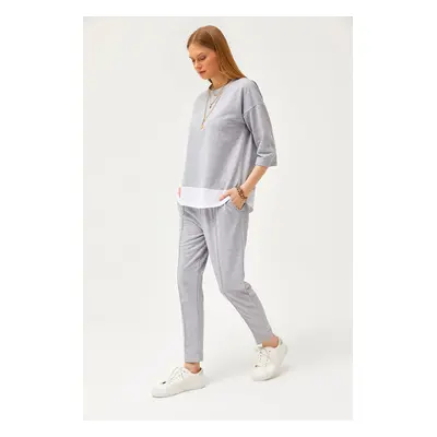 Olalook Women's Gray Garnished Top and Bottom Set