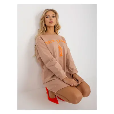 Beige and orange long oversized sweatshirt with print